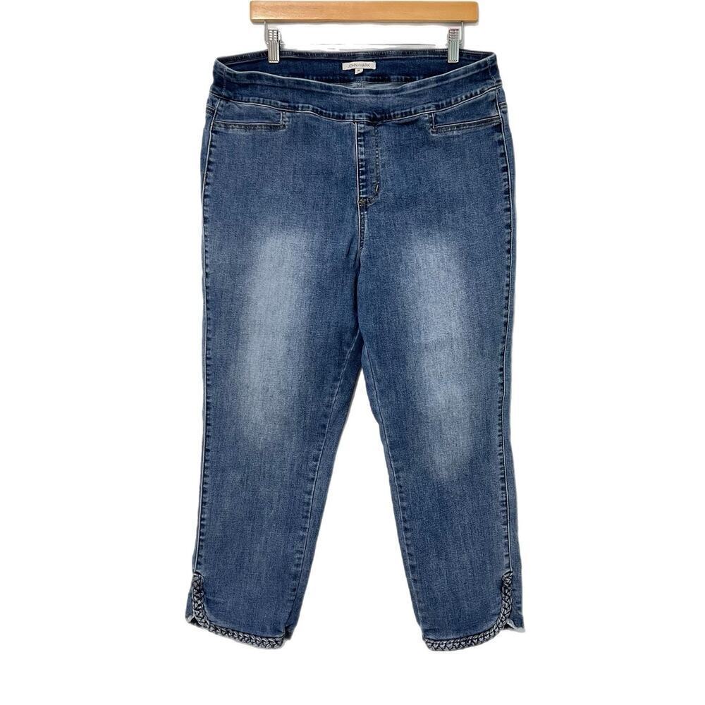 John Mark High Rise Crop Jeans Size XL Pull On Stretch Blue Medium Wash Denim